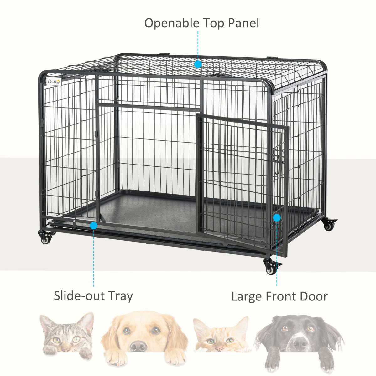 81x125cm Pawhut Metal Dog Cage with Locking Door and Wheels Extra Large