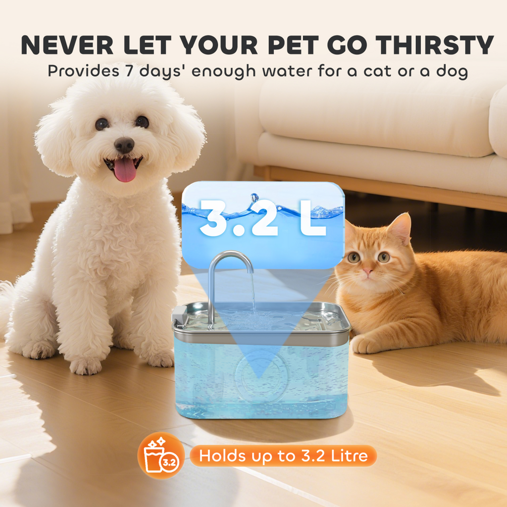 PawHut 3.2L Cat Water Fountain - Stainless Steel, Ultra-Quiet