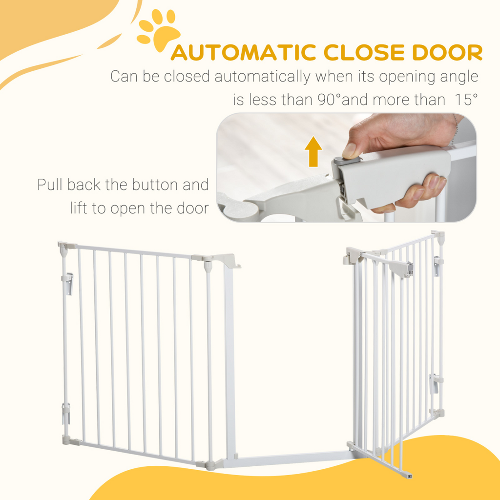 Foldable Pet Safety Gate 3-Panel Playpen with Walk-Through Door, White