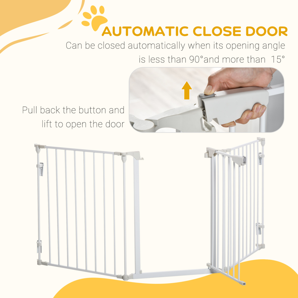 Foldable Pet Safety Gate 3-Panel Playpen with Walk-Through Door, White