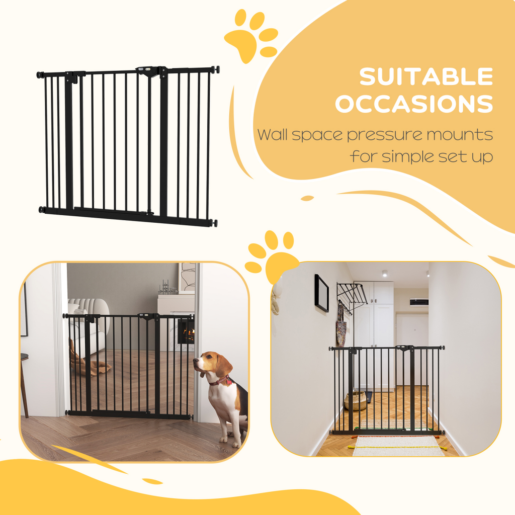 PawHut Adjustable Safety Gate with 2 Extensions, Auto-Close, Black