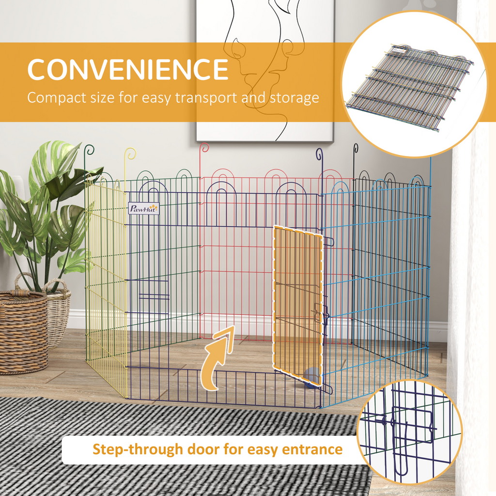 PawHut 6-Panel Pet Playpen with Door - Hexagon/Square Config, Multicolor