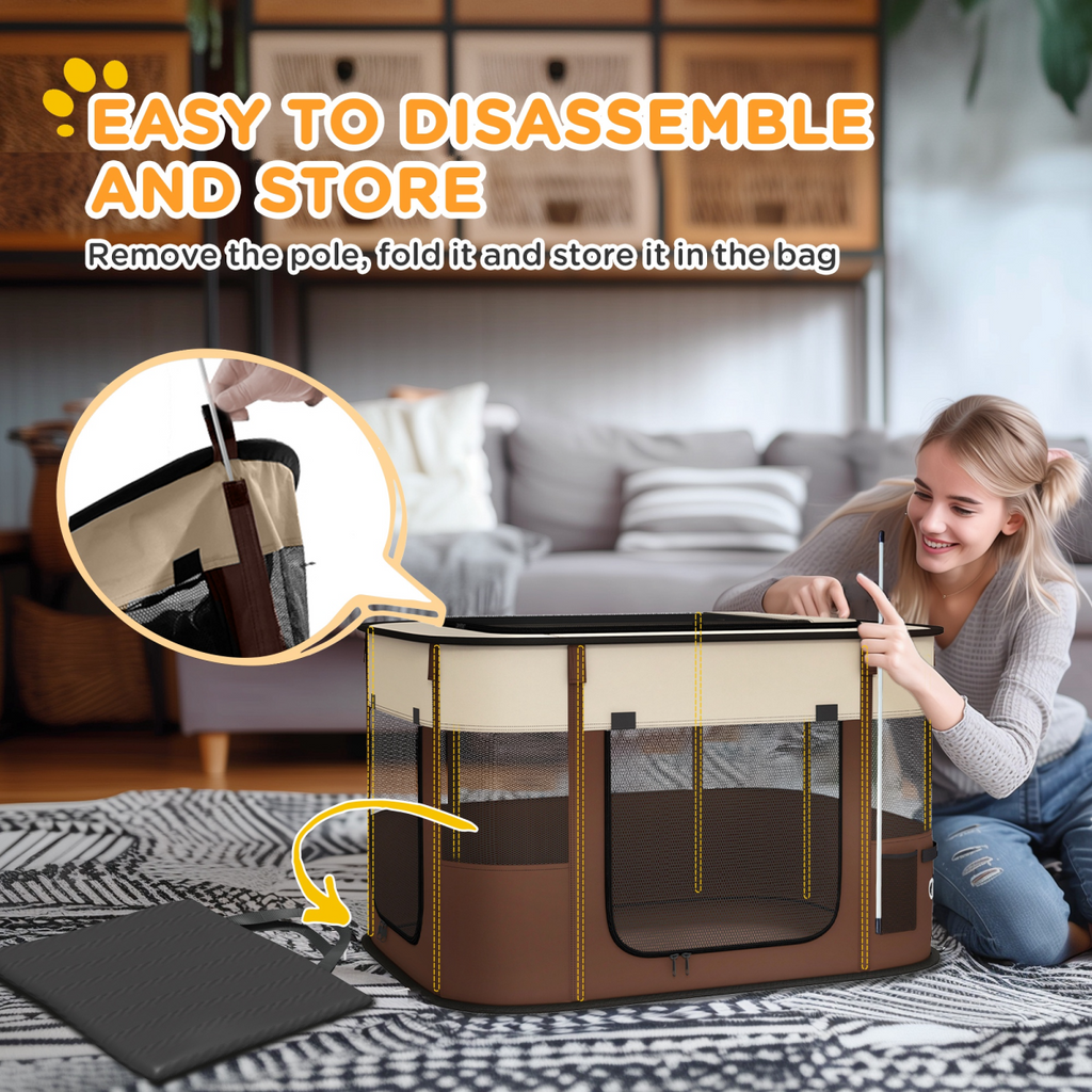 PawHut Portable Foldable Pet Playpen for Small Animals - Brown