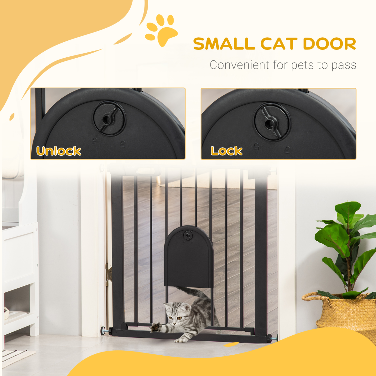 Adjustable 75-82 cm Pet Gate - Stair-Pressure Fit, Auto-Close, Double Lock, Black