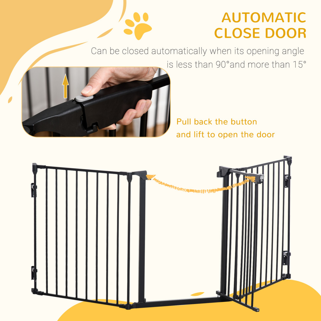 3-Panel Pet Gate & Playpen for Indoor Stairs - Walk-Through Door, Black