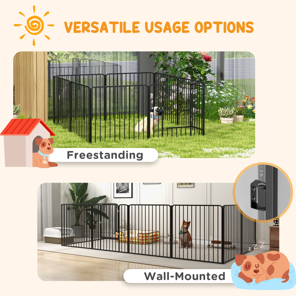 PawHut 80cm 8-Panel Heavy-Duty Dog Playpen for Small & Medium Dogs