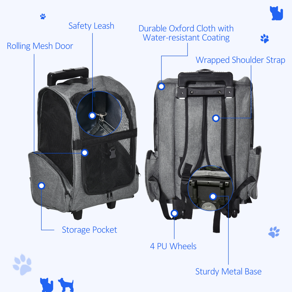 2-in-1 Pet Travel Backpack & Trolley Carrier, Grey