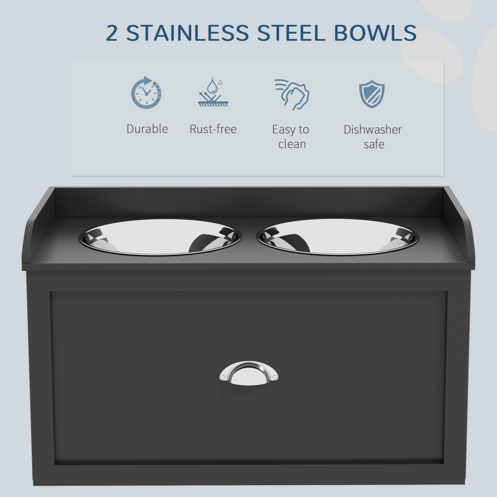 PawHut Raised Stainless Steel Dog Bowl with 21L Storage Drawer for Large Dogs