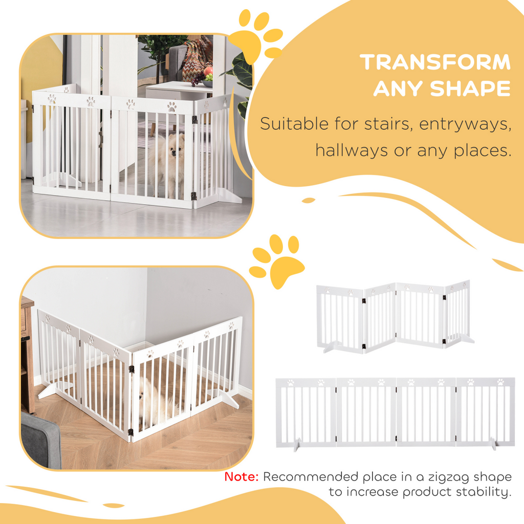 Freestanding 4-Panel Folding Wooden Dog Gate with Removable Feet