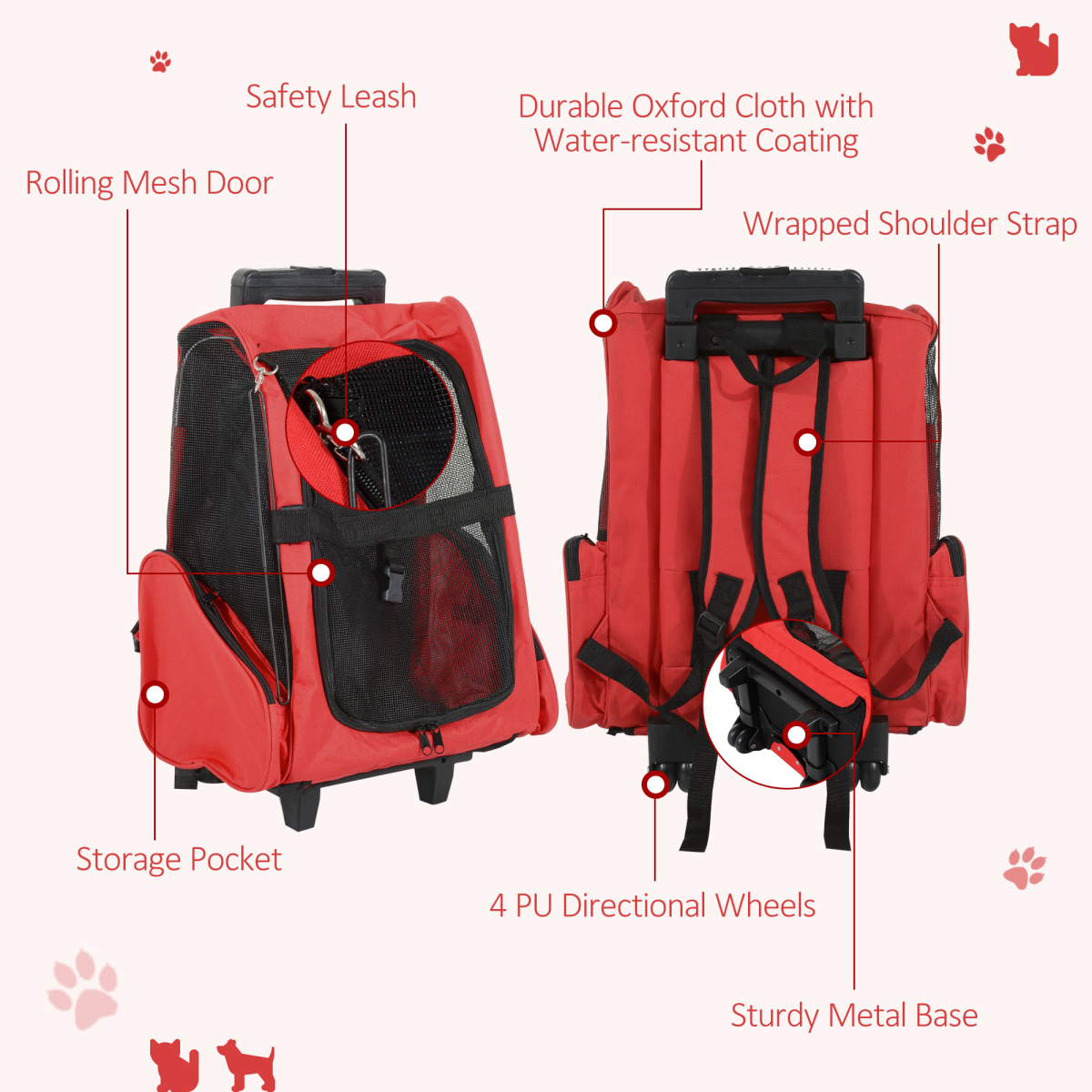 2-in-1 Pet Travel Backpack & Trolley Carrier with Telescopic Handle