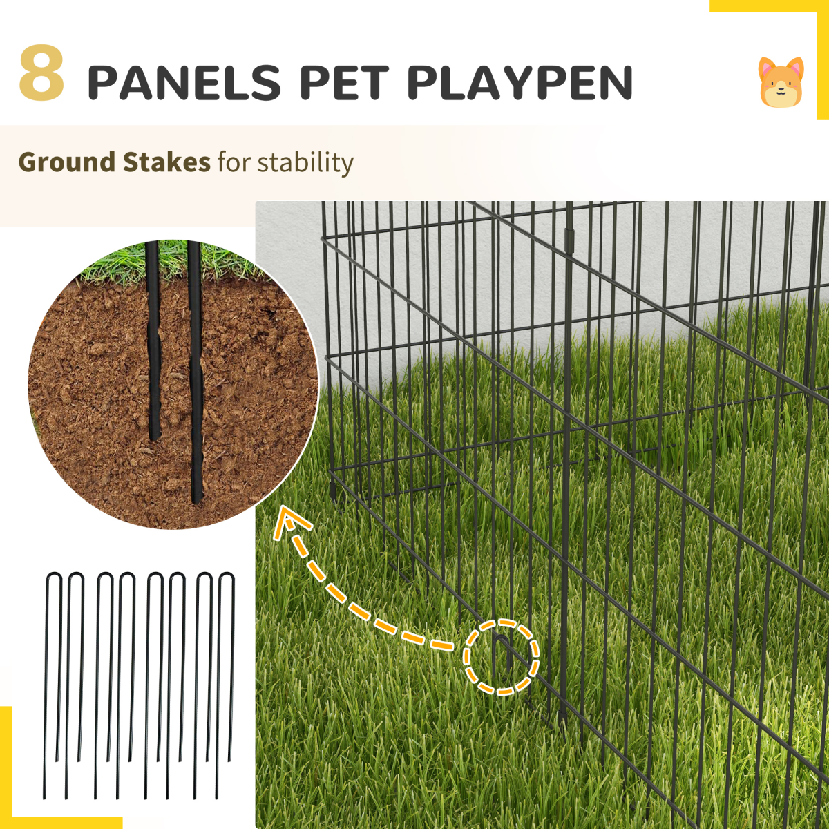 PawHut 8-Panel DIY Dog Pen with Secure Door, Indoor/Outdoor, 91cm High