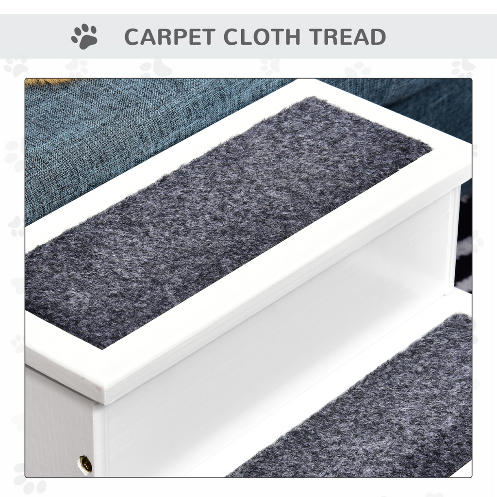 3-Step Wooden Dog Steps with Hidden Storage - Pawhut Pet Stairs for Bed