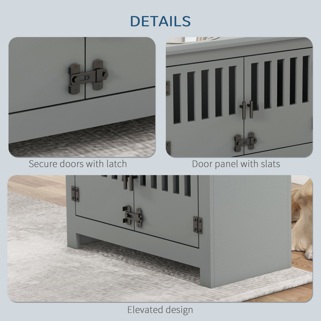 PawHut Elevated Dog Bowl Station for Large Dogs with Built-in Storage – Grey