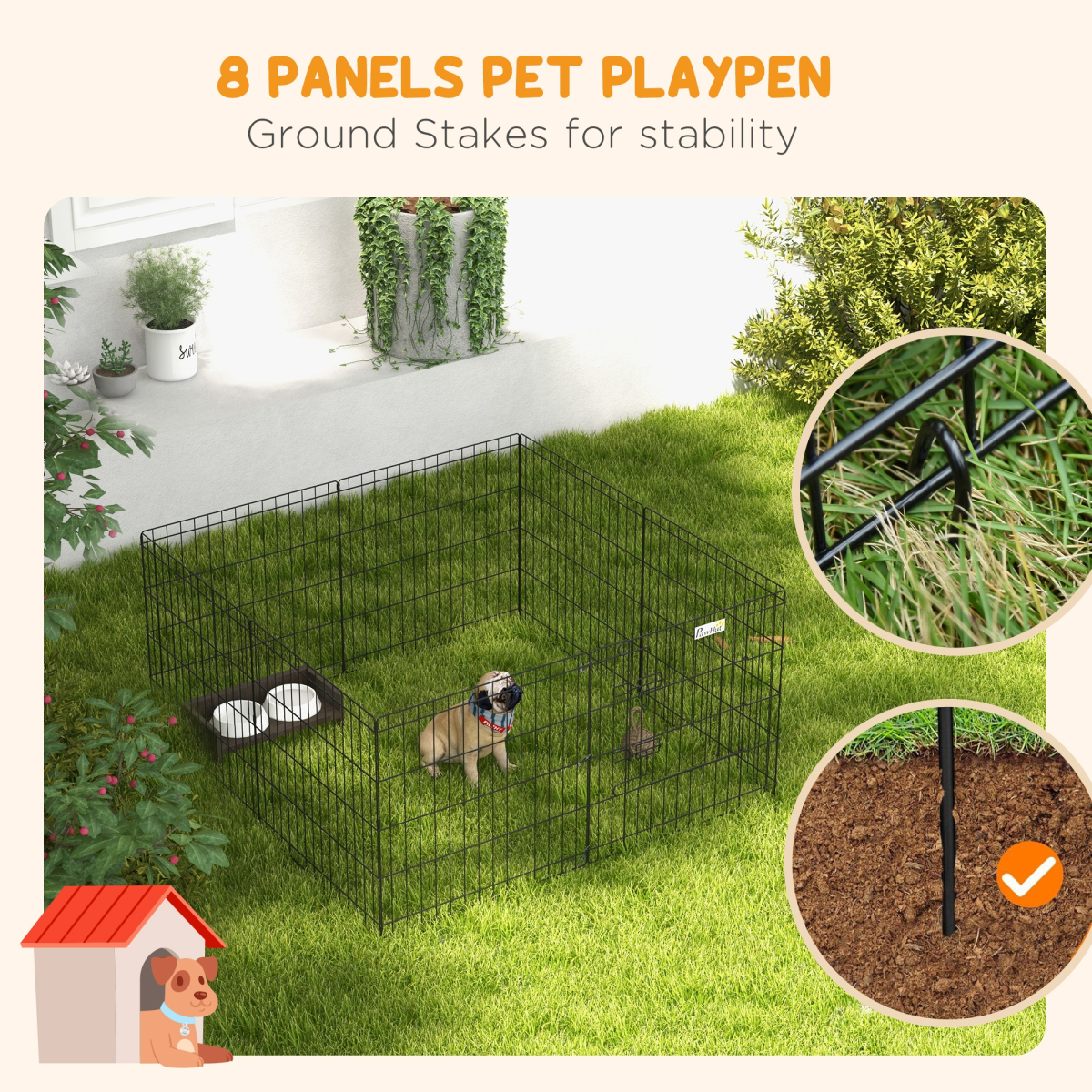 PawHut 24-Inch Pet Dog Playpen - Eight-Panel Metal Fence, Portable Run