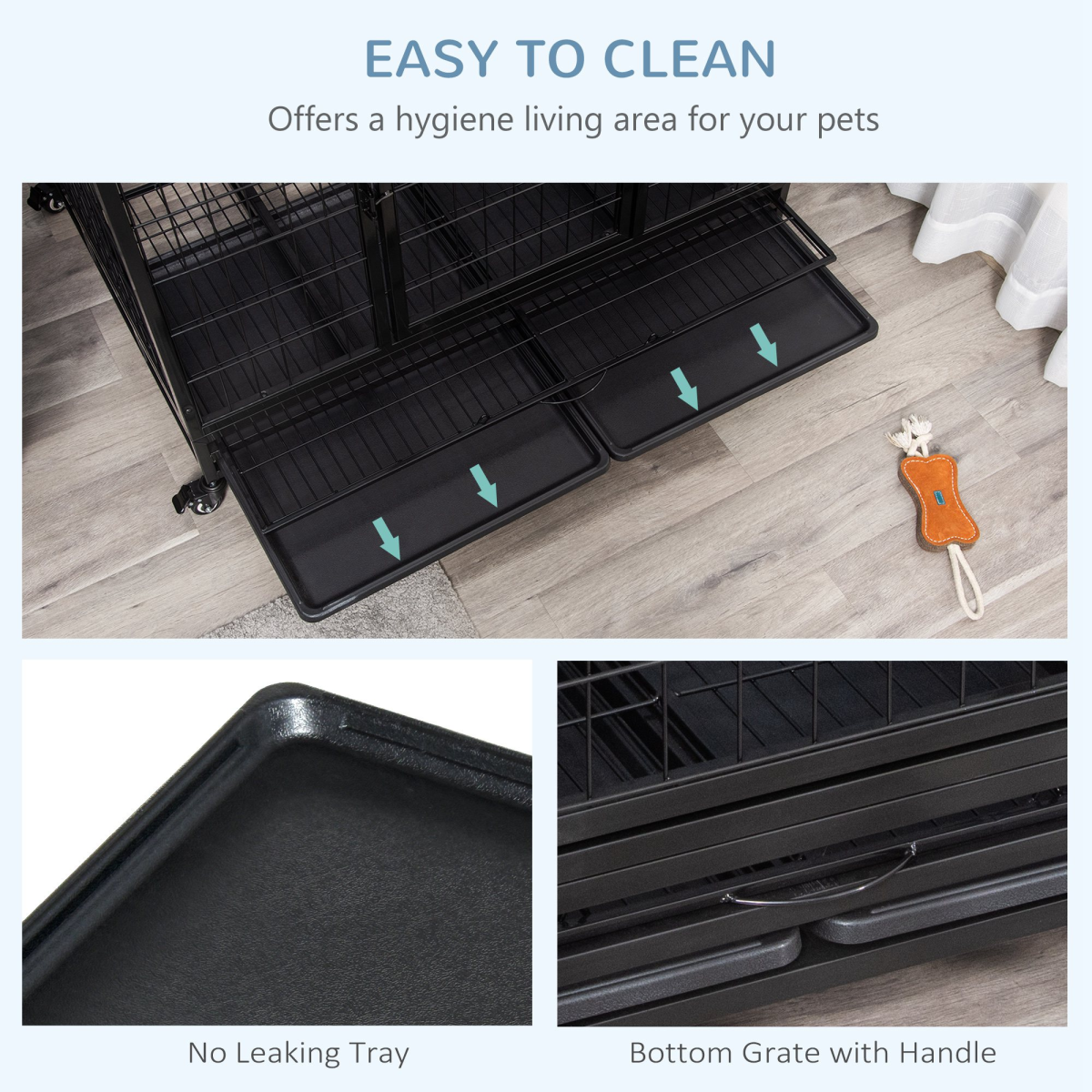 Metal Kennel Cage with Wheels & Tray - Large Black, 109x76x87 cm