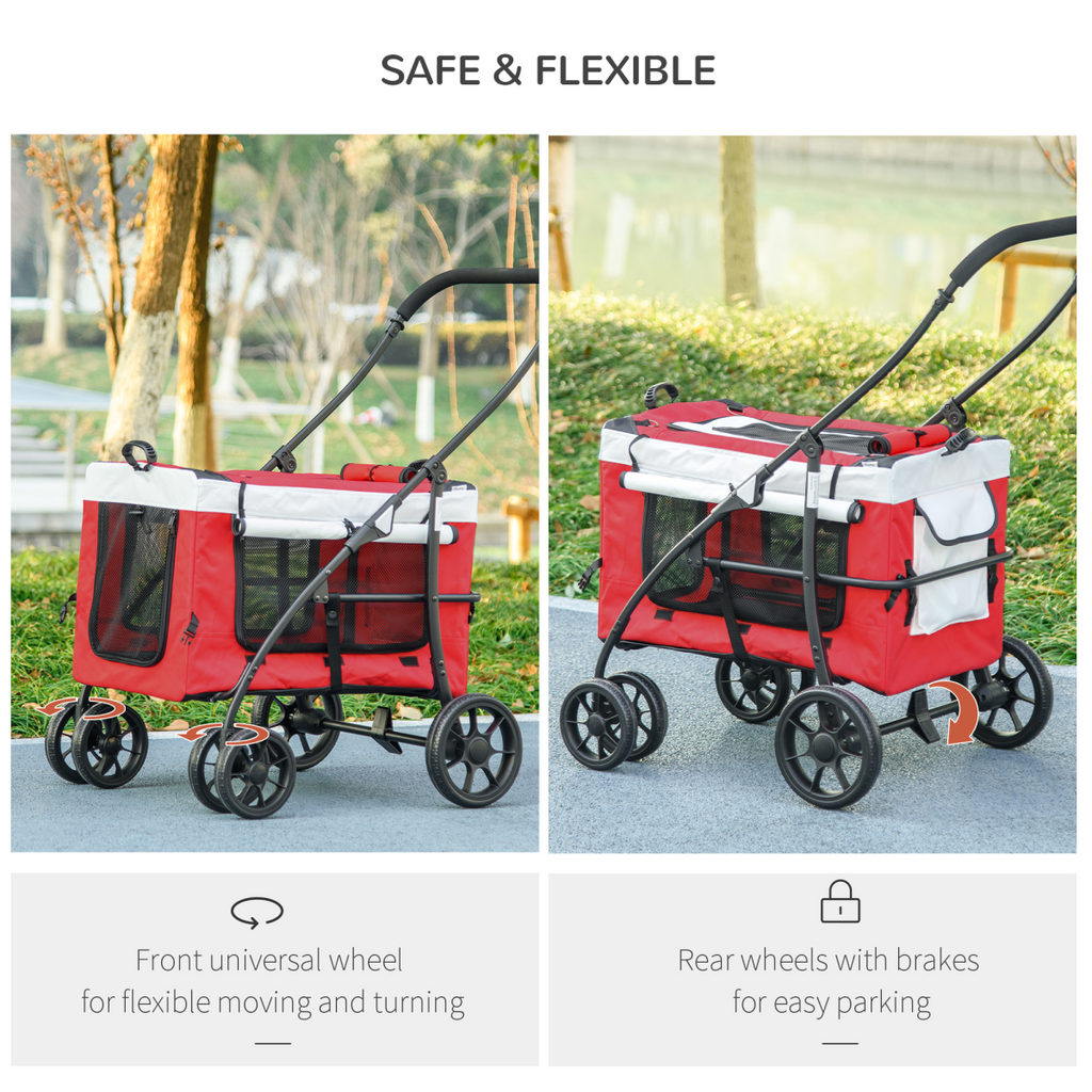 PawHut Foldable Pet Stroller with Detachable Carrier and Soft Padding - Red