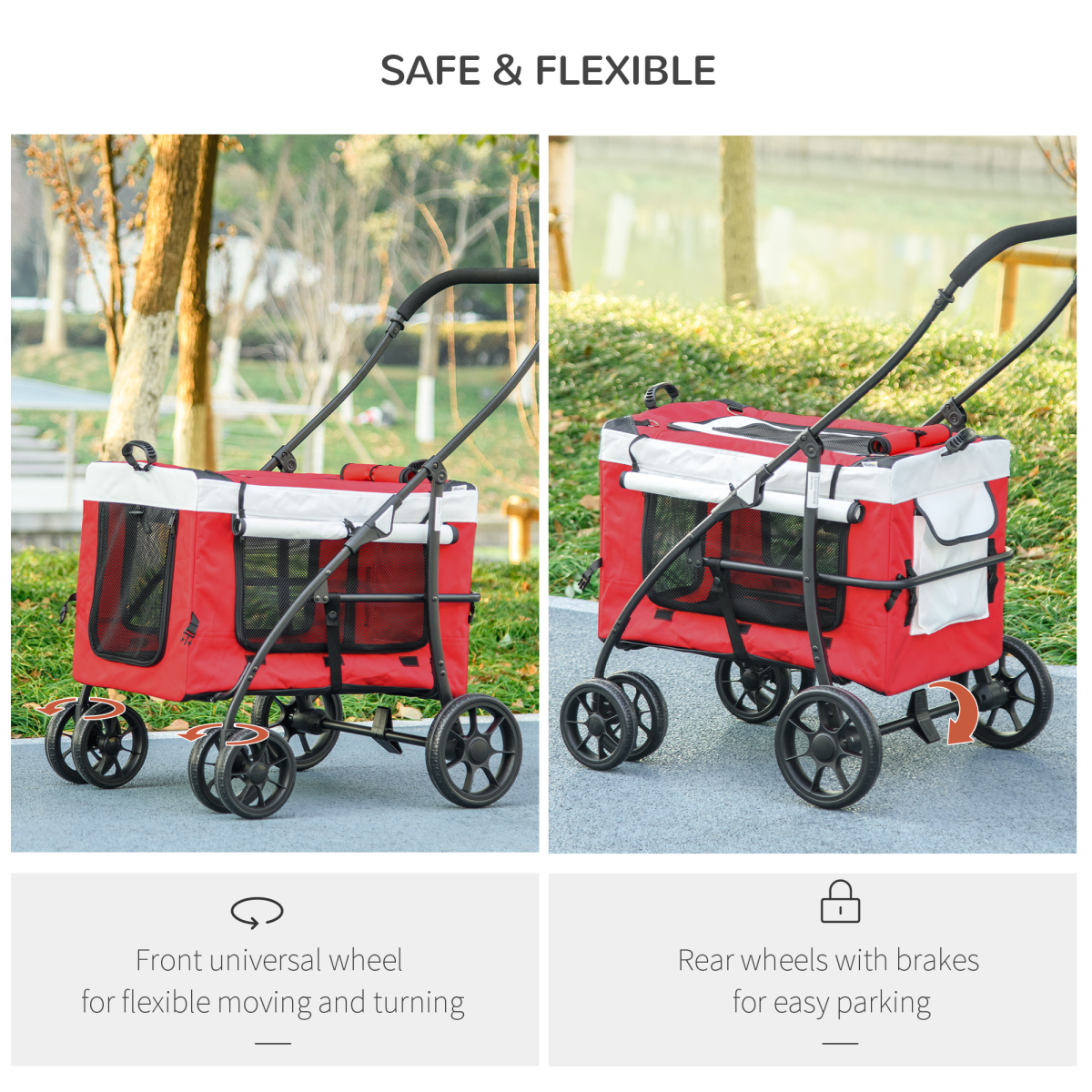 PawHut Foldable Pet Stroller with Detachable Carrier and Soft Padding - Red