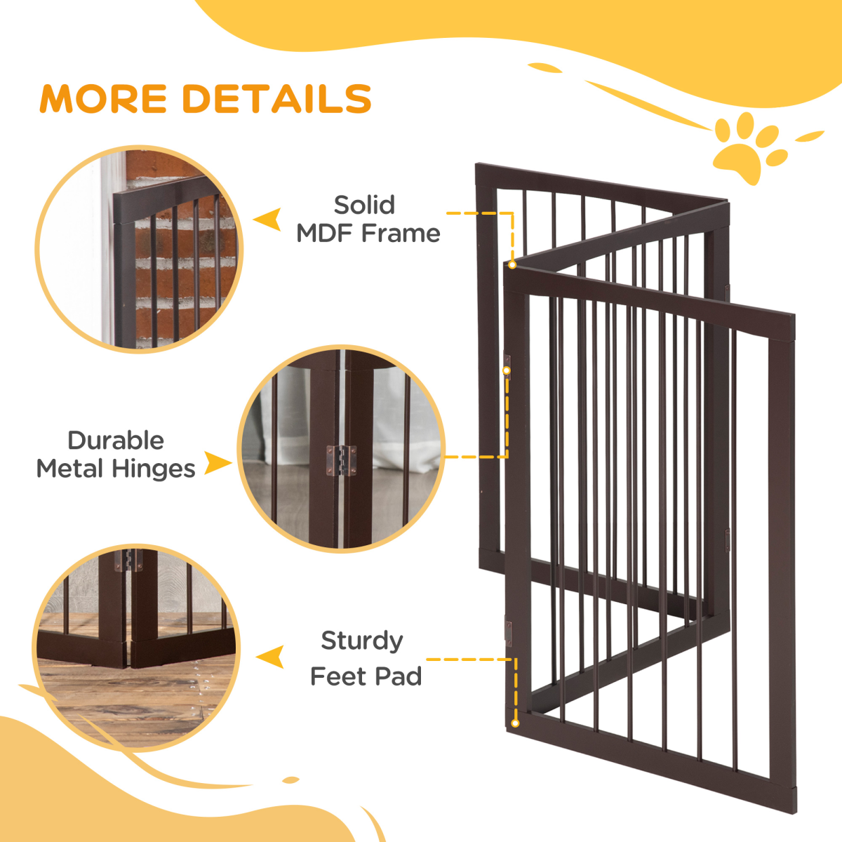 Folding Pine Wood Pet Gate Free-Standing Indoor Dog Fence Child-Safe Small Dogs