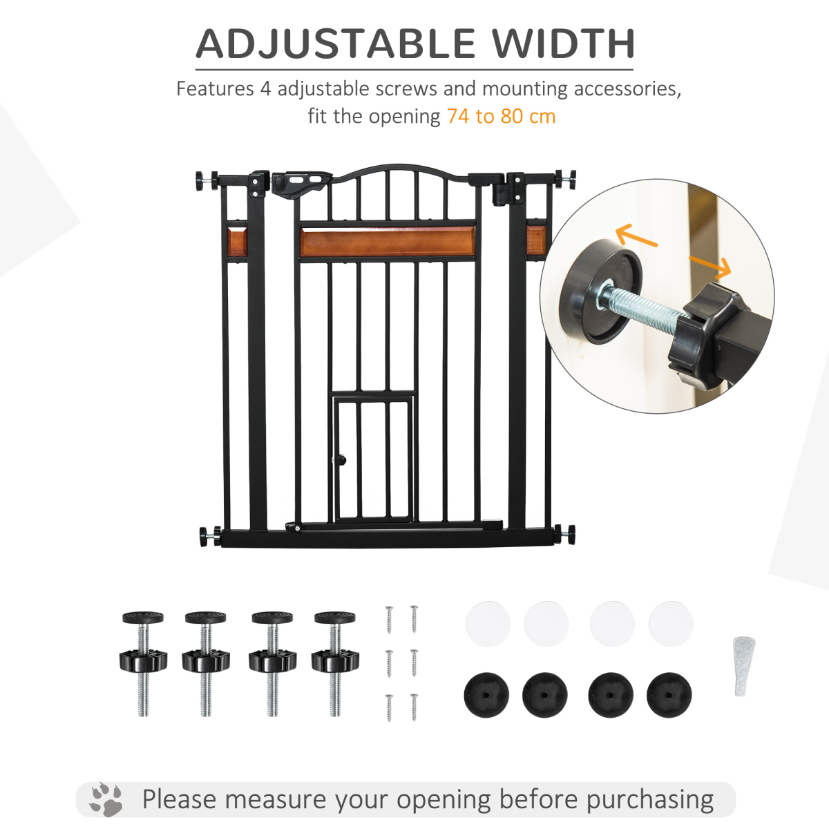 Pawhut Pet Safety Gate with Cat Door, Auto-Close, Pine Decor, 74-80 cm