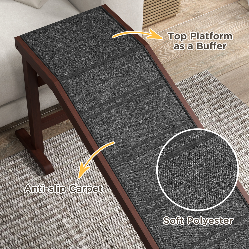 Non-Slip Pet Ramp for Dogs & Cats - Bed & Sofa Access, Pine Wood, Pawhut