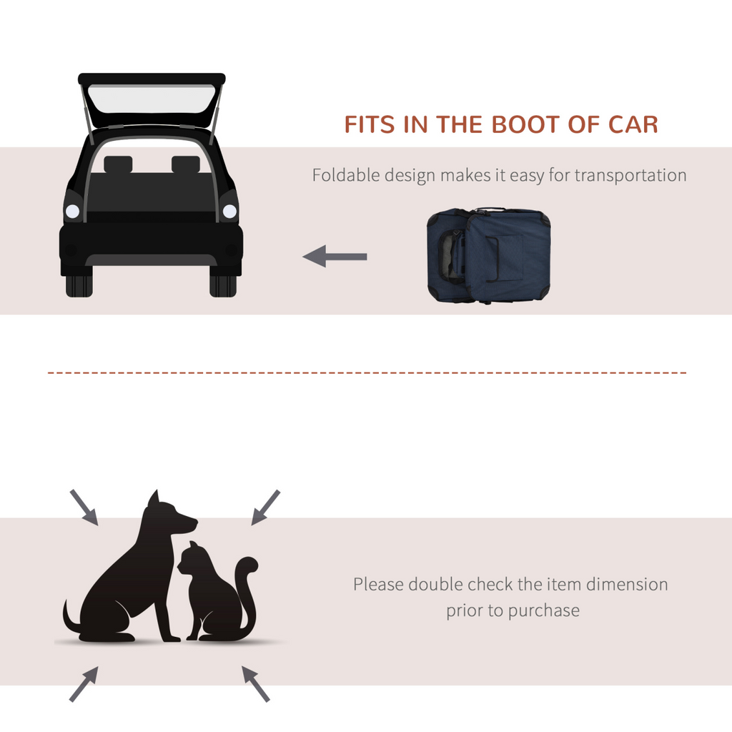 60cm Folding Pet Carrier with Cushion, Ventilated, Multi-Entry, Storage