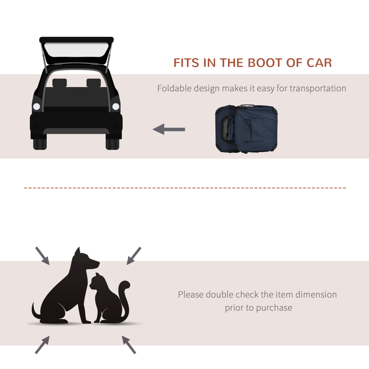 60cm Folding Pet Carrier with Cushion, Ventilated, Multi-Entry, Storage