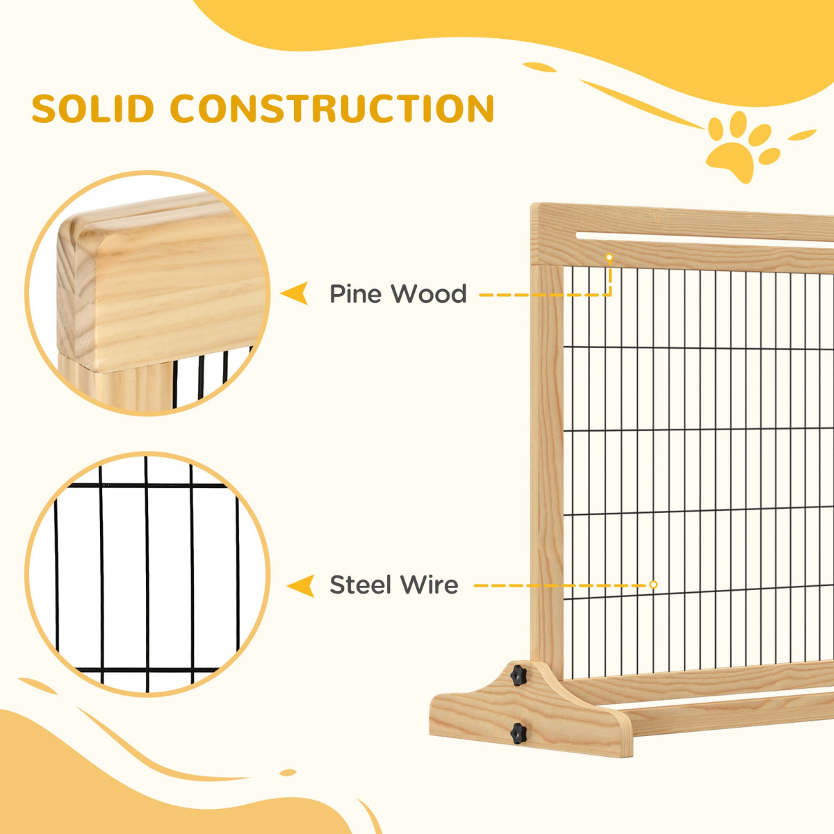 Adjustable Freestanding Wooden Pet Gate for Doorway Pawhut