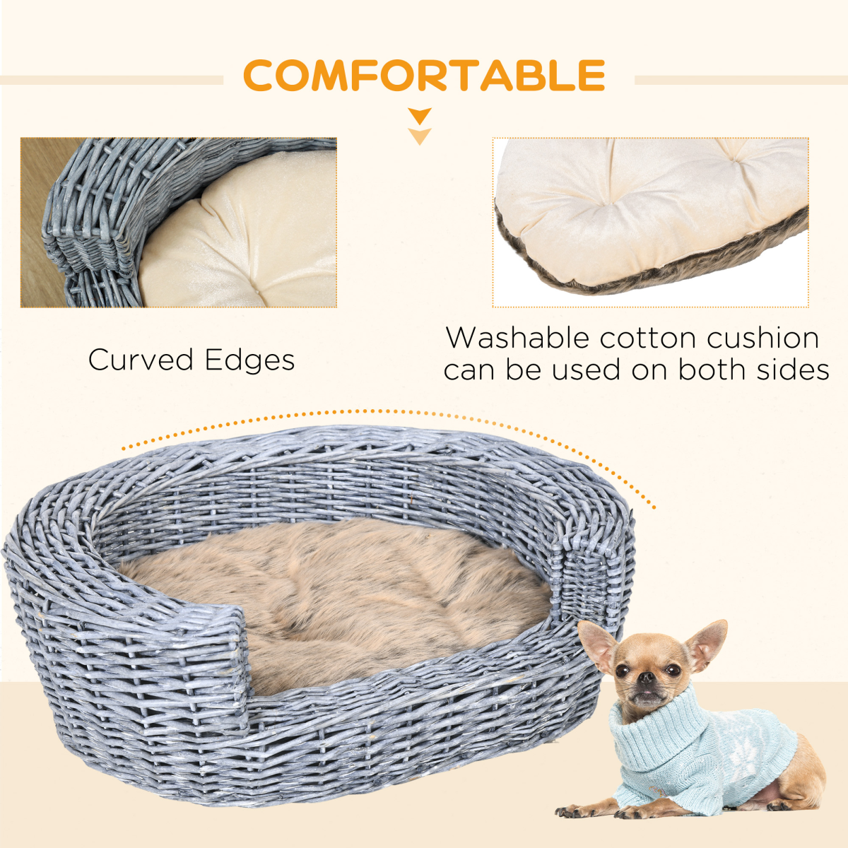 Elevated Willow Wicker Pet Bed & Cushion for Cats & Small Dogs