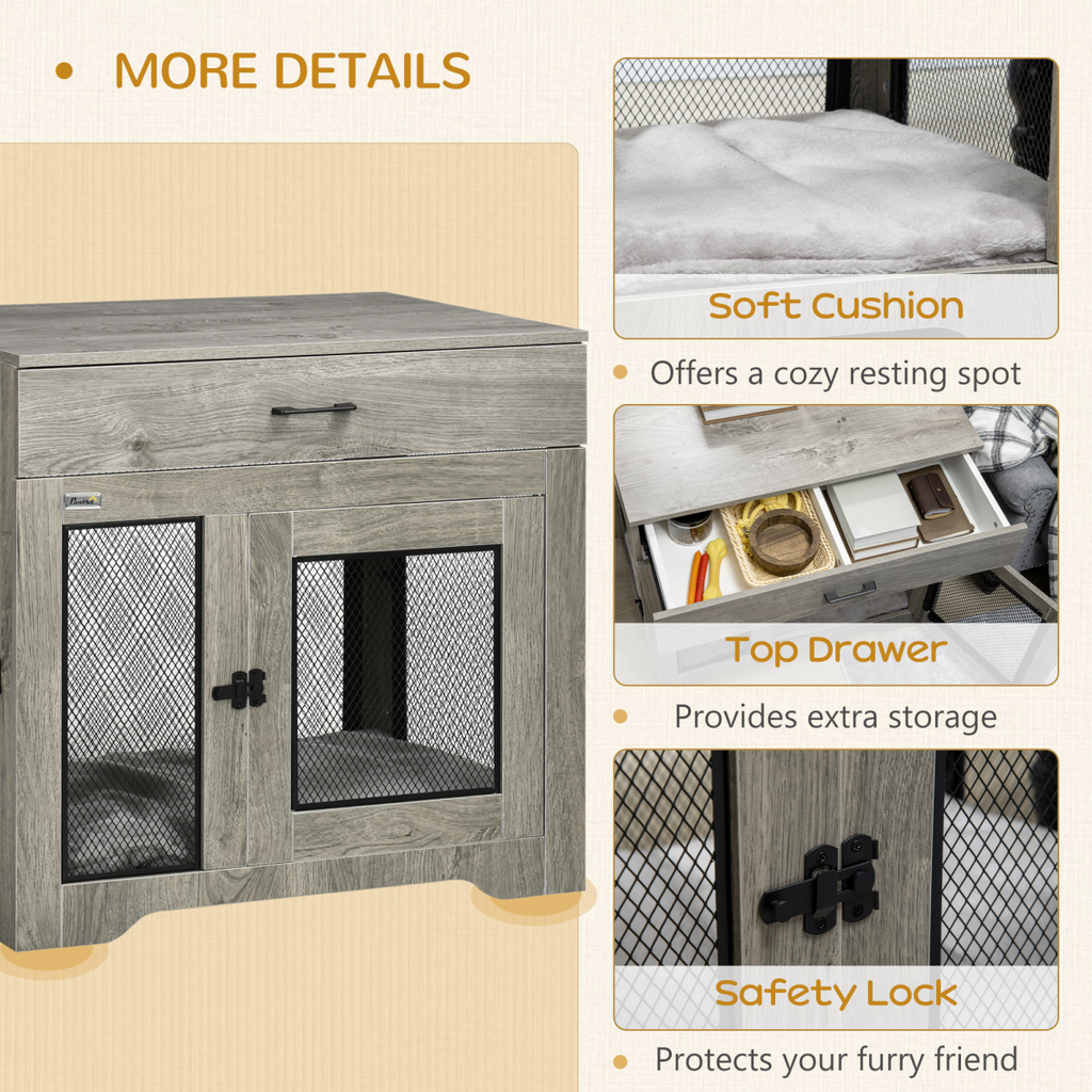 Furniture-Style Double-Door Dog Crate for Medium Dogs - Indoor Grey