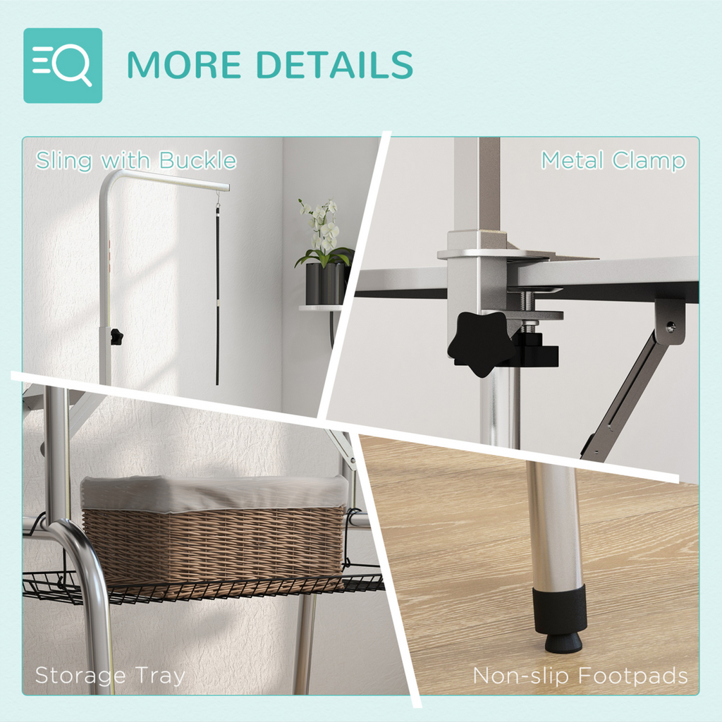 Sturdy Foldable Pet Grooming Table with Adjustable Arm and Non-Slip Top