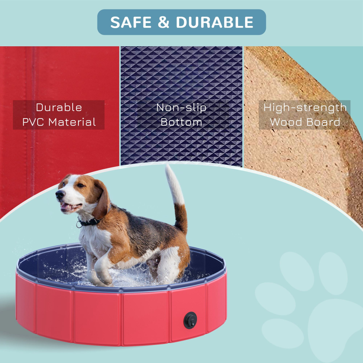 Red Pawhut Foldable Pet Paddling Pool, 80cm Diameter, Indoor/Outdoor