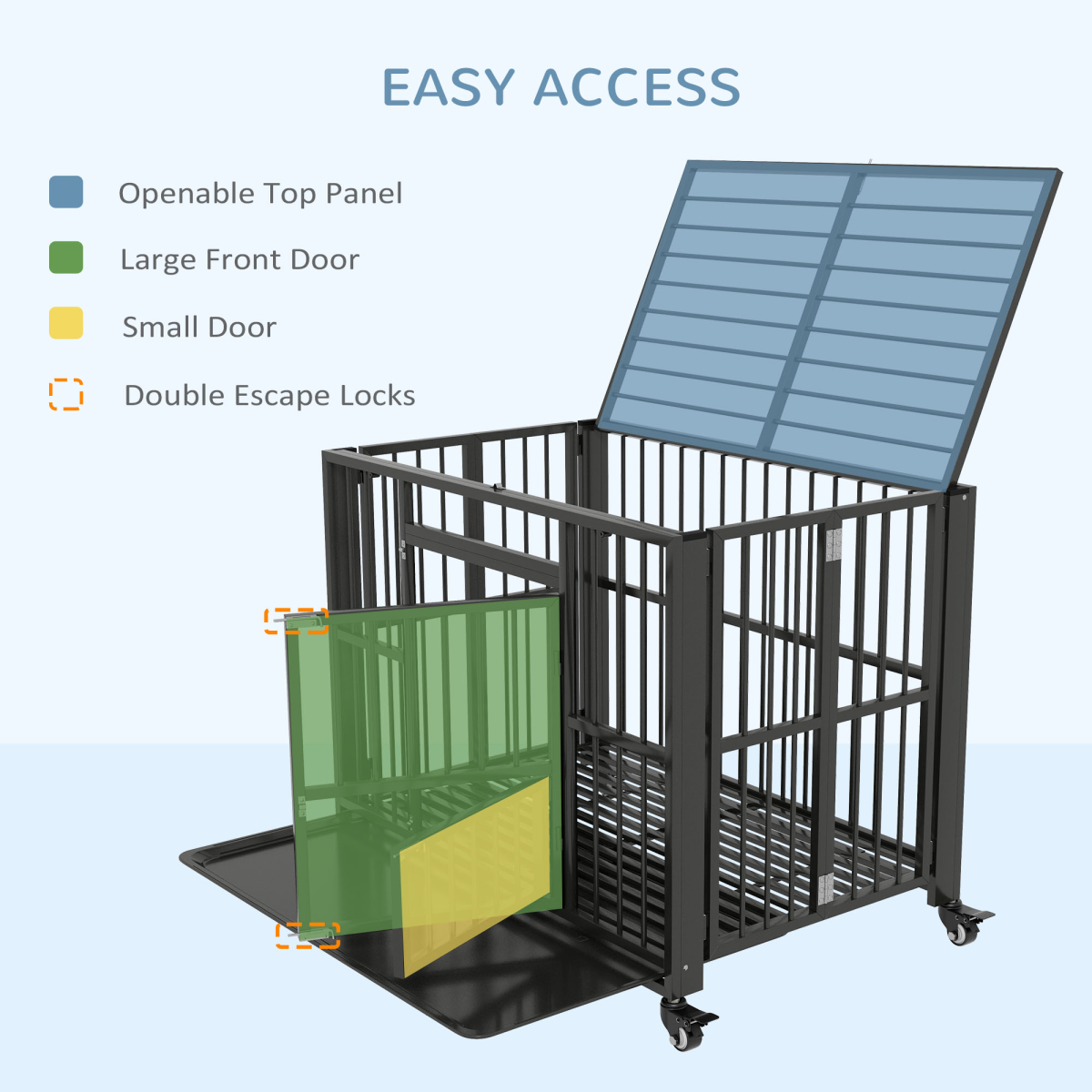 PawHut 43 Foldable Heavy-Duty Dog Crate with Locks, Removable Tray & Wheels