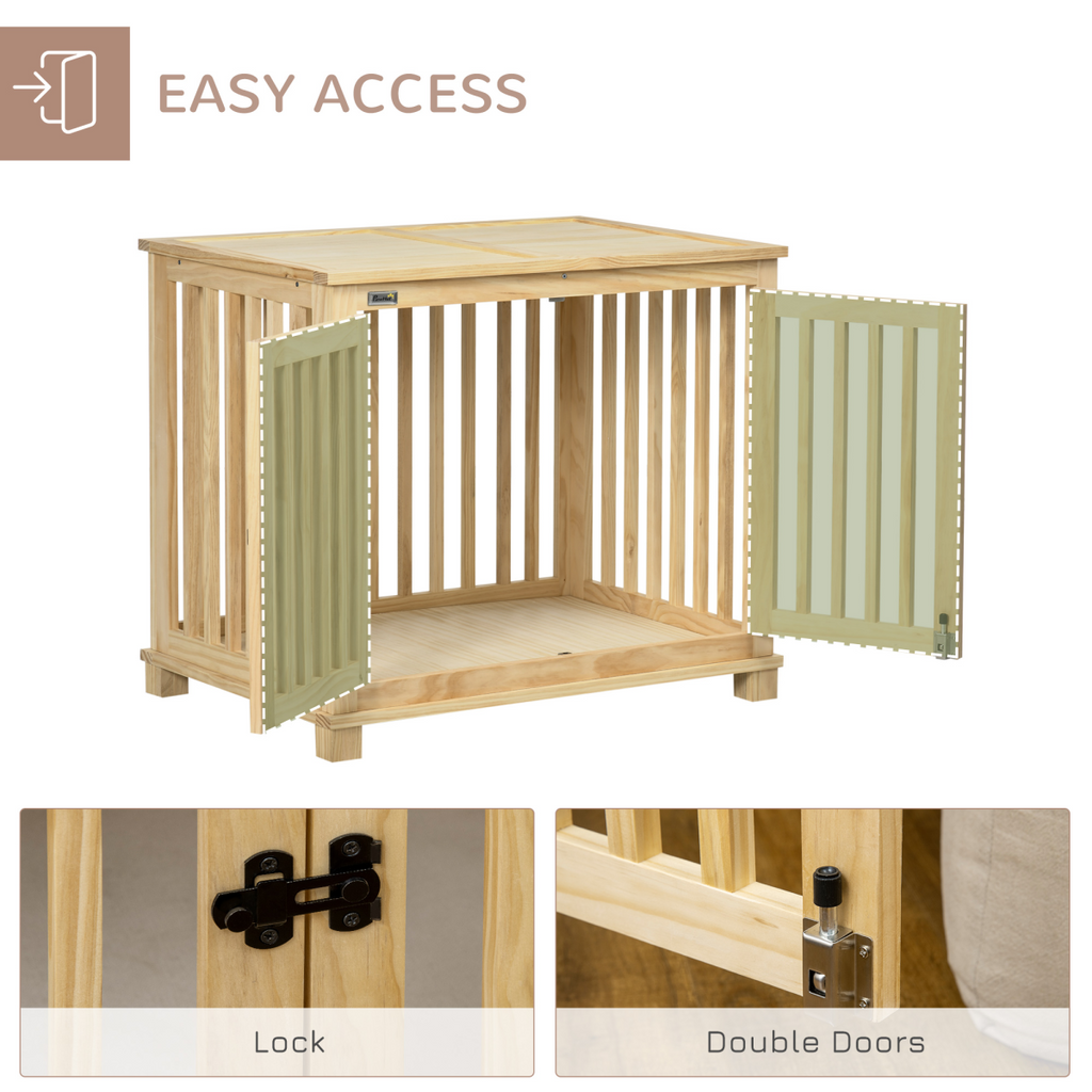 Wooden Dog Crate Furniture with Double Doors and Cushioned Pad - For Medium Dogs