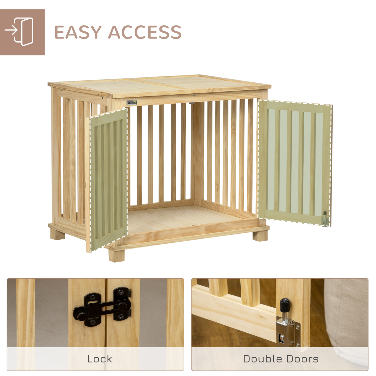Wooden Dog Crate Furniture with Double Doors and Cushioned Pad - For Medium Dogs