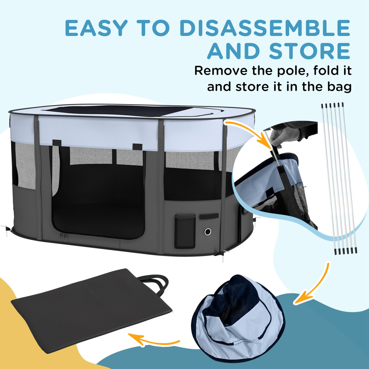 PawHut Portable Foldable Pet Pen for Small Animals - Grey