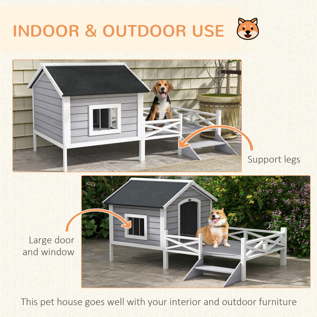 PawHut Wooden Dog House with Porch & Waterproof Roof - For Small/Medium Dogs