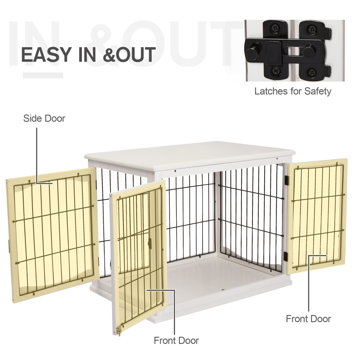 Wooden Dog Crate End Table with Metal Wire - Small Dog Cage, White