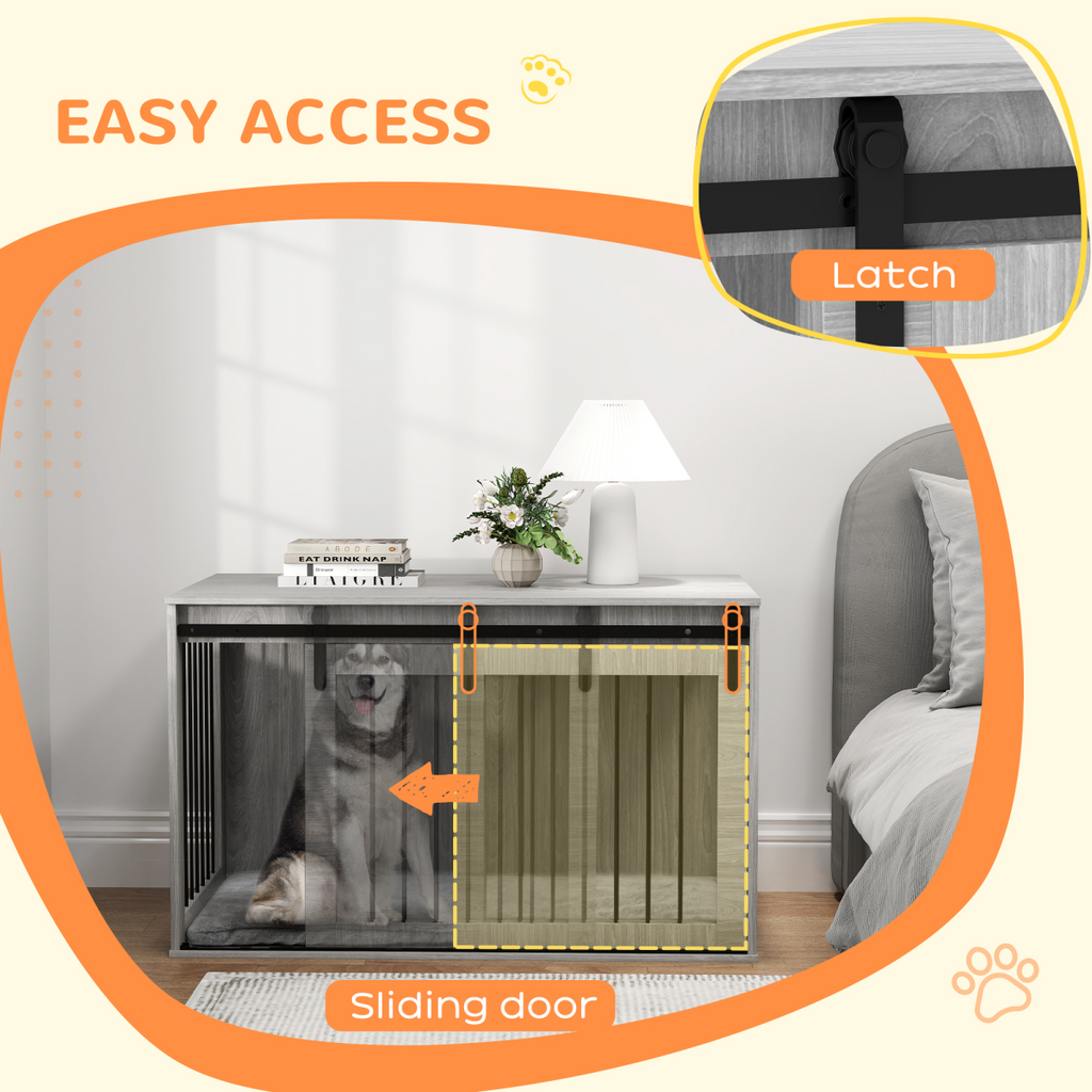 PawHut XL Dog Crate Furniture with Removable Cushion - Grey