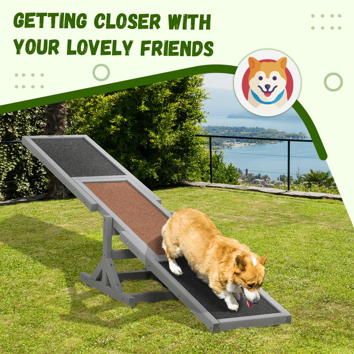 PawHut Large Wooden Pet Seesaw with Anti-Slip Surface 180x30x30 cm