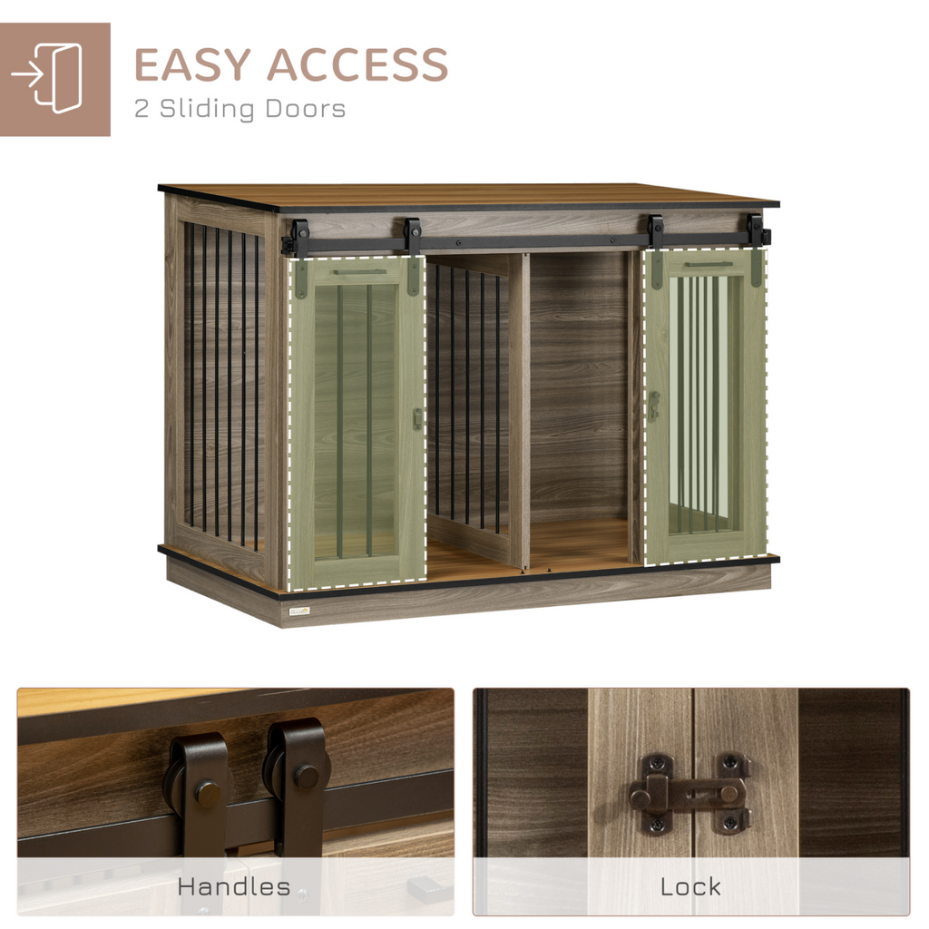 PawHut Oak-Tone 2-Room Dog Crate with Divider & Lockable Doors