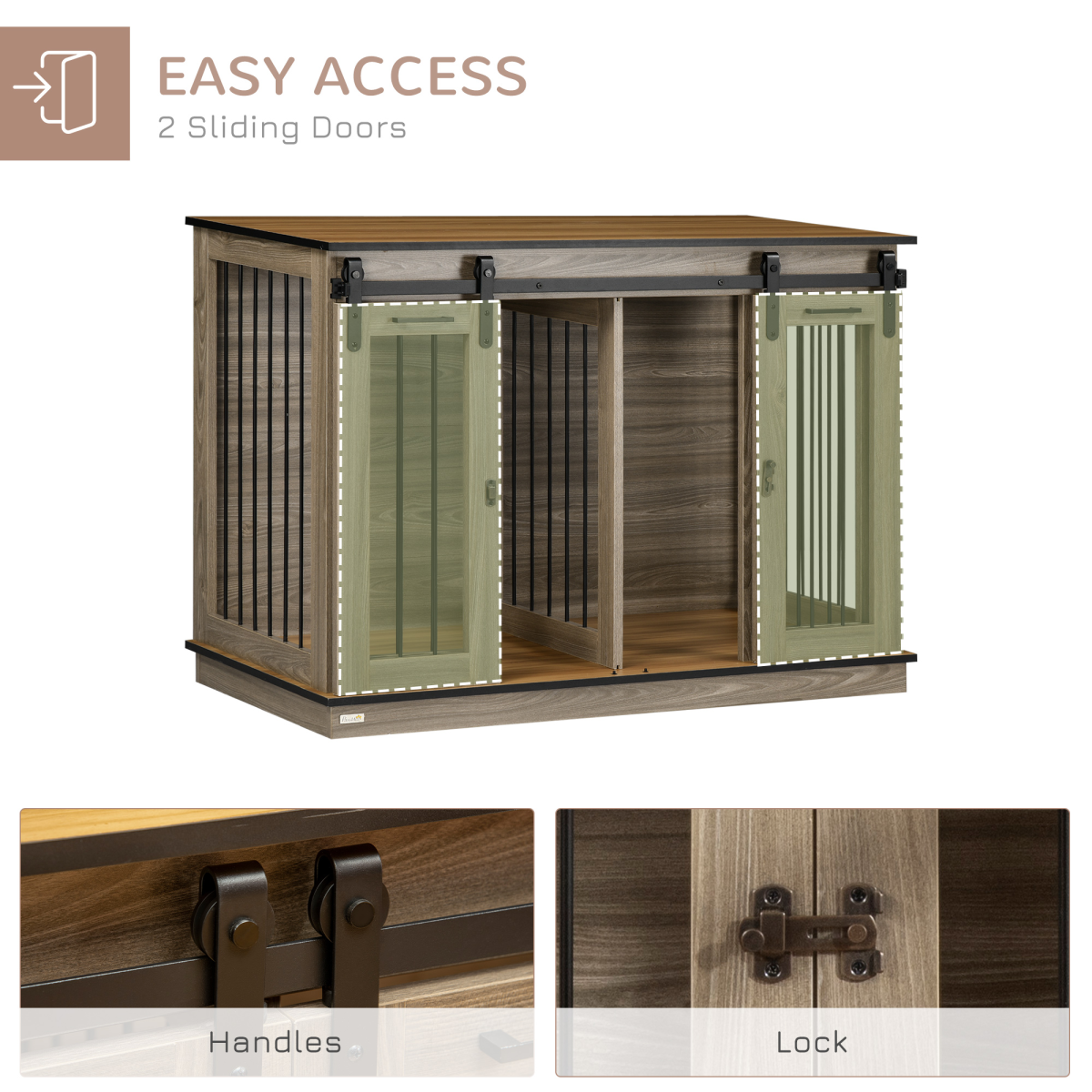 PawHut Oak-Tone 2-Room Dog Crate with Divider & Lockable Doors