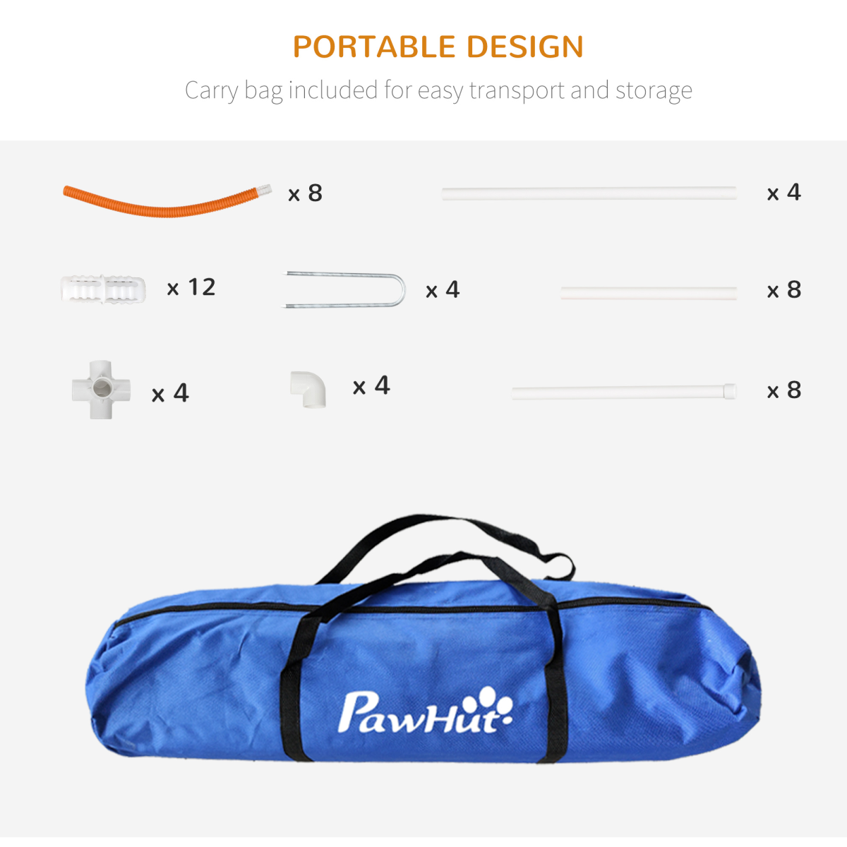 PawHut 4-Pole Weave Dog Agility Set with Carry Bag - Orange