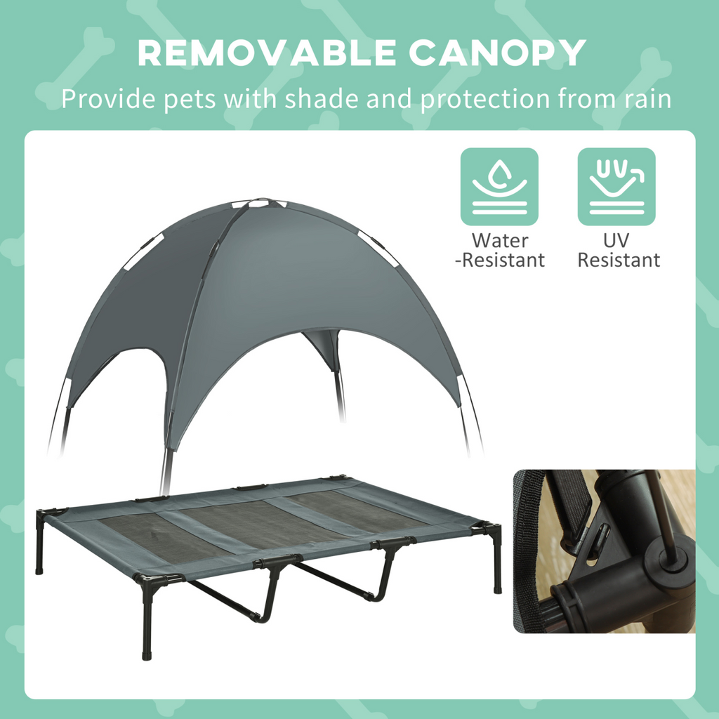 122 cm Elevated Pet Bed with Canopy - Outdoor Dog Cot Shelter, Grey