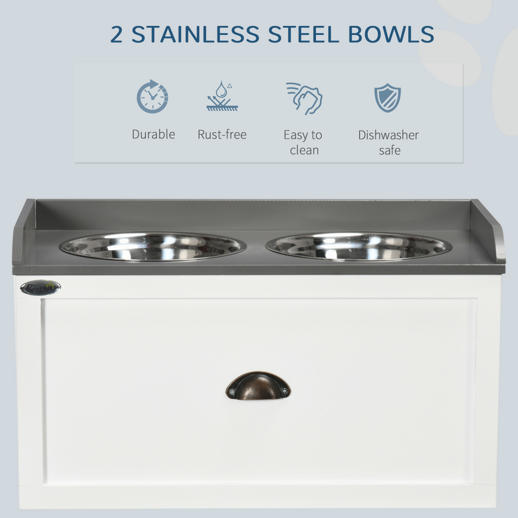Elevated Pet Feeder with 21L Drawer Storage - For Large Dogs & Cats, White