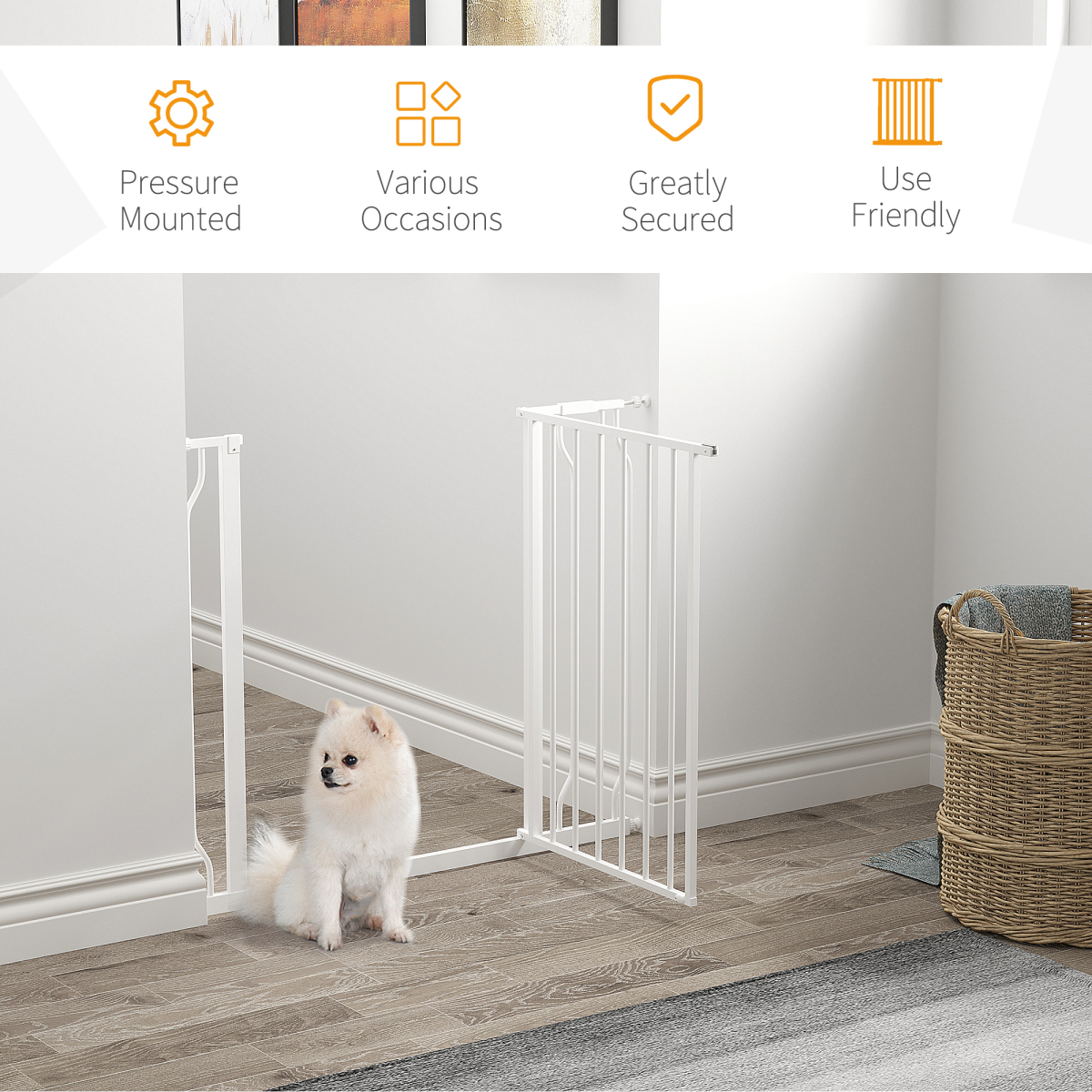 PawHut Wide Stair Gate, Pressure-Fit, 75-95cm, White
