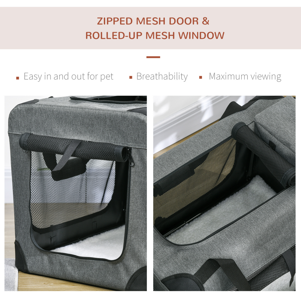 PawHut Folding Pet Carrier Bag House with Cushion, Grey, 60x41x41 cm