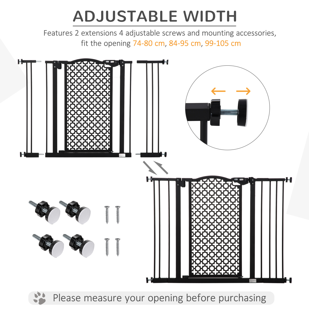 Pawhut 74-105 cm Pet Safety Gate - Pressure Fit, Auto-Close, Double Lock