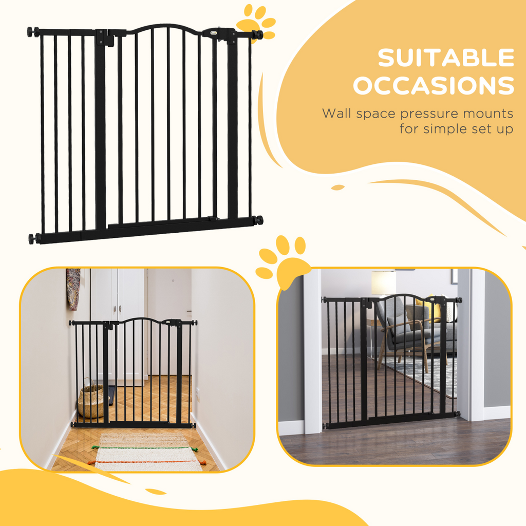 PawHut 74-94cm Adjustable Metal Pet Gate with Auto-Close Black