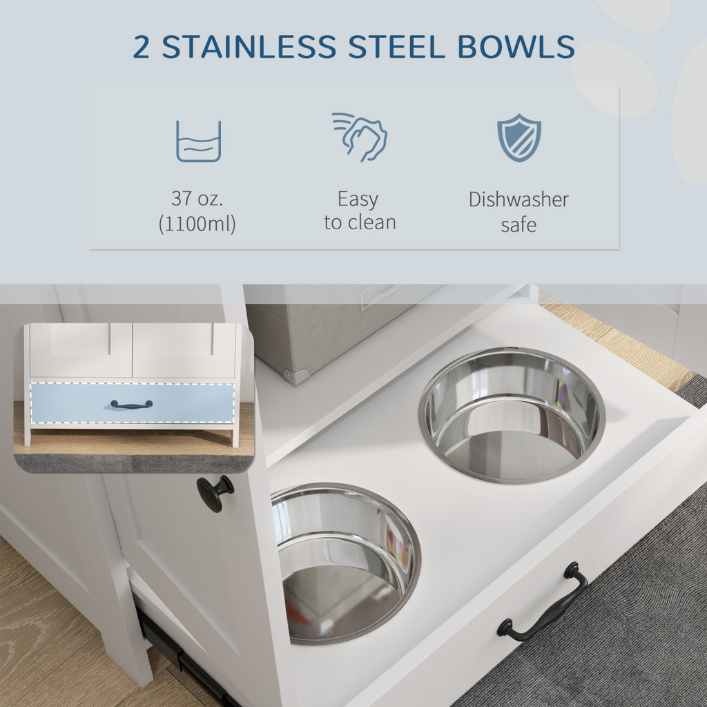 PawHut Dog Feeding Station with Hidden Bowls, Storage & Hooks