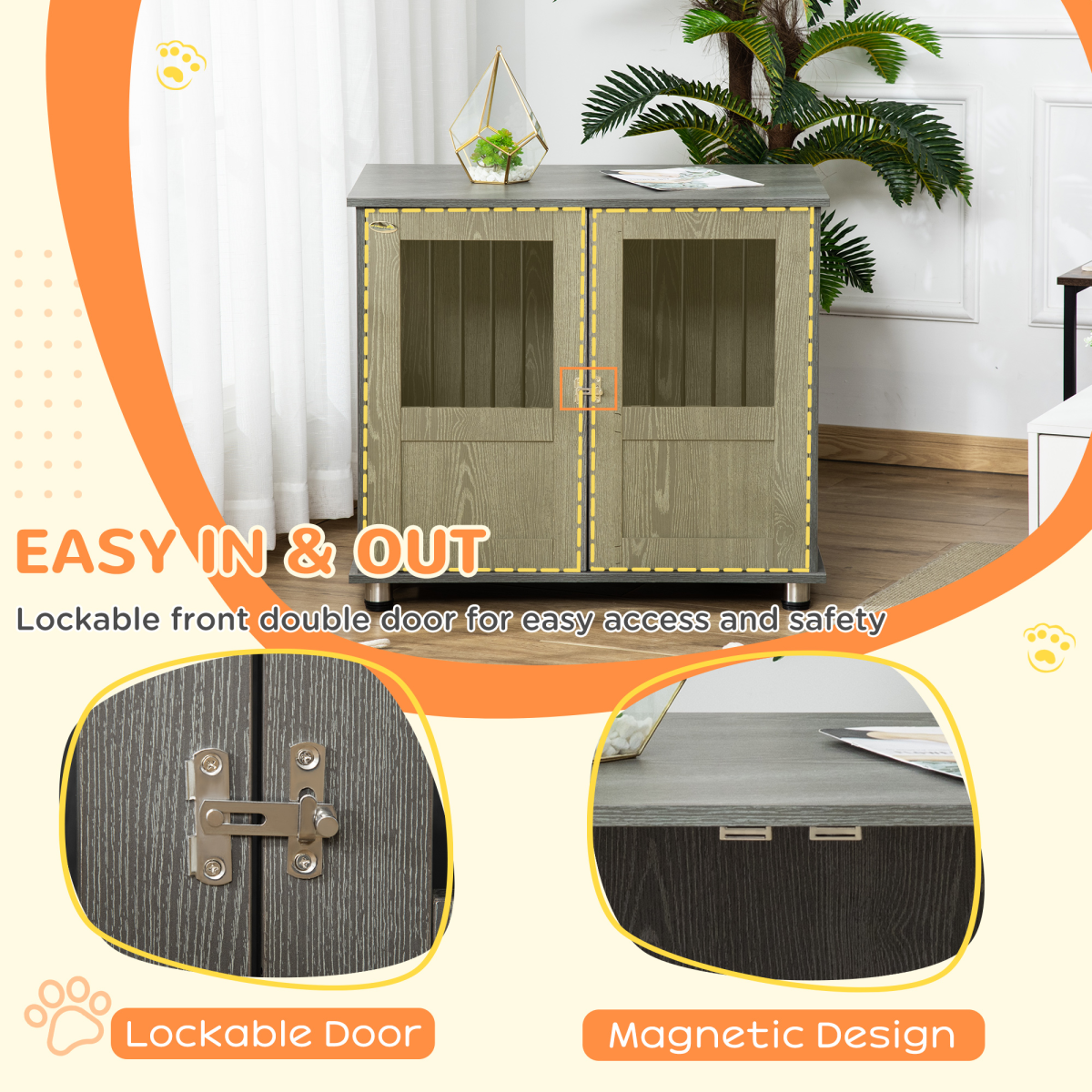 Wooden & Wire Kennel for Medium Dogs — Stylish, Magnetic Doors